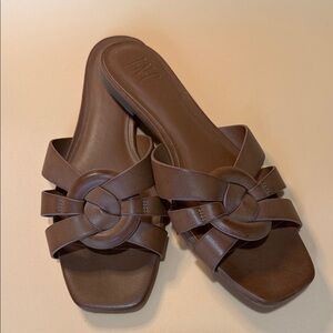 INC International Concepts Chocolate Brown Slide Mules with Knot Ring